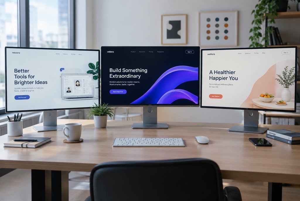 Three landing page layouts side by side