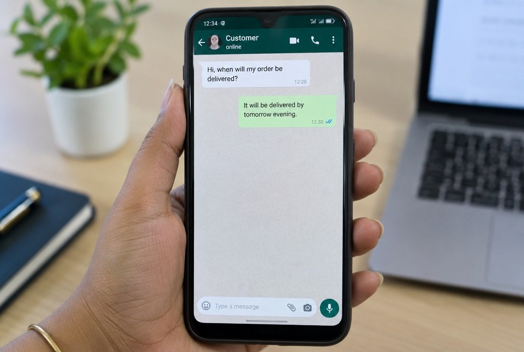 A chat window open on a phone with a friendly reply