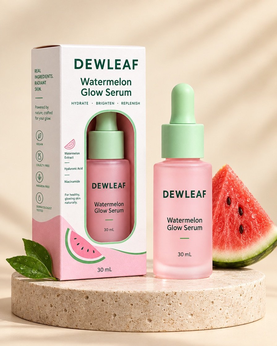 The bottle on a studio pedestal with soft shadow