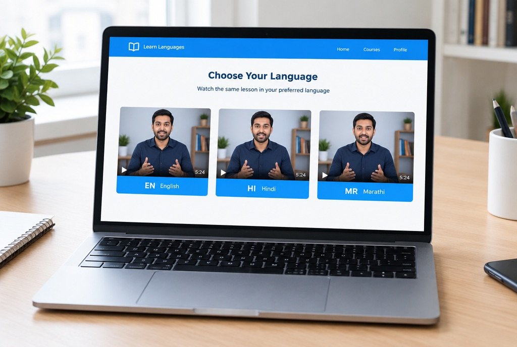 A single script mapped to English, Hindi and Marathi video thumbnails
