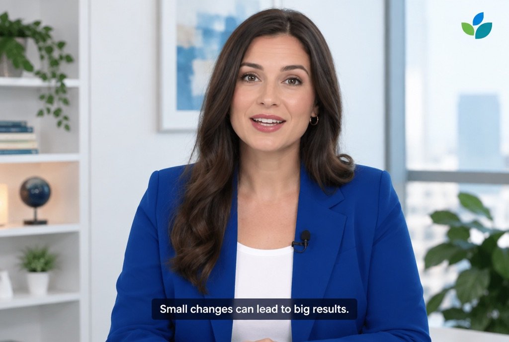 A presenter video with a logo watermark and a captions bar at the bottom