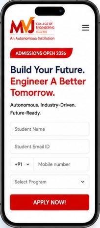 MVJ College of Engineering mobile page on a phone screen
