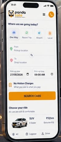 Panda Cabs mobile page on a phone screen