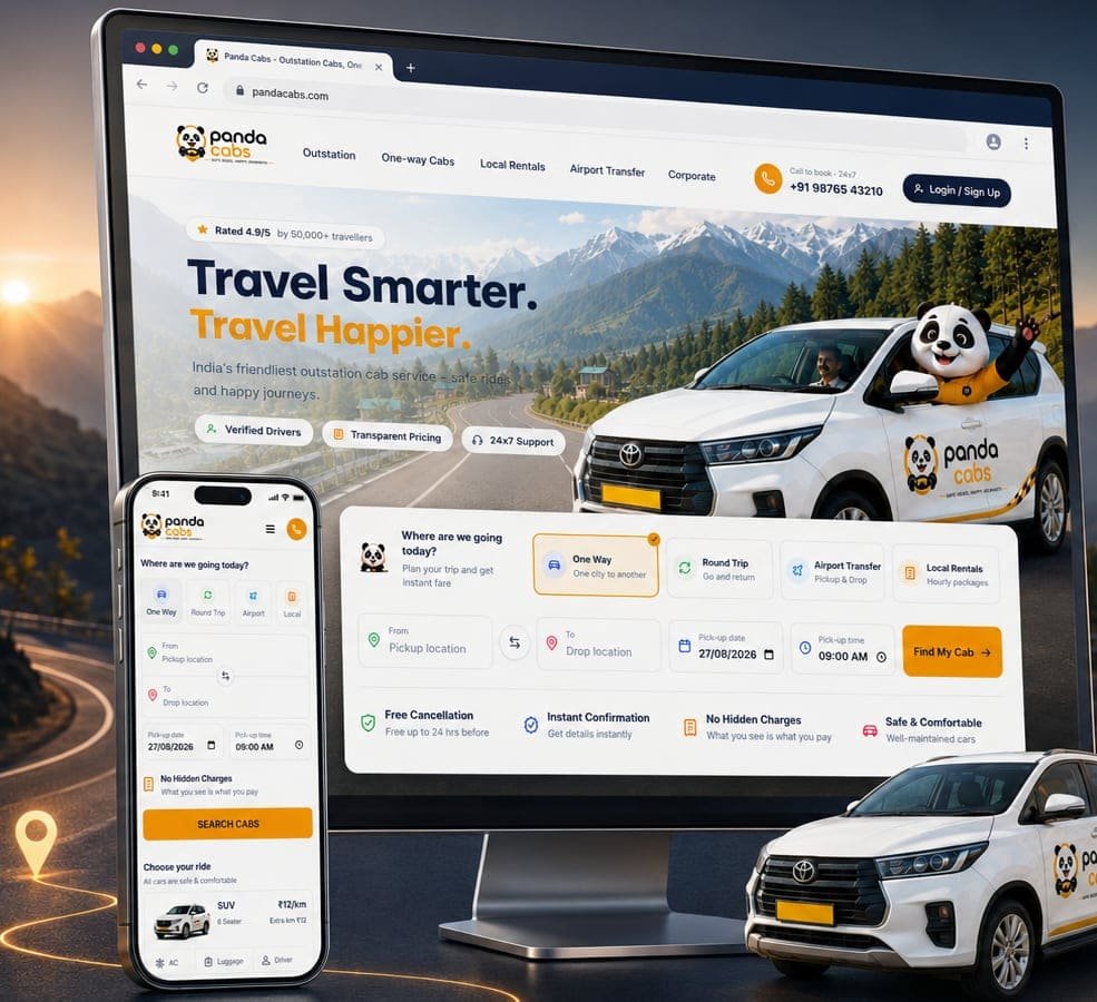 Panda Cabs website on a desktop screen
