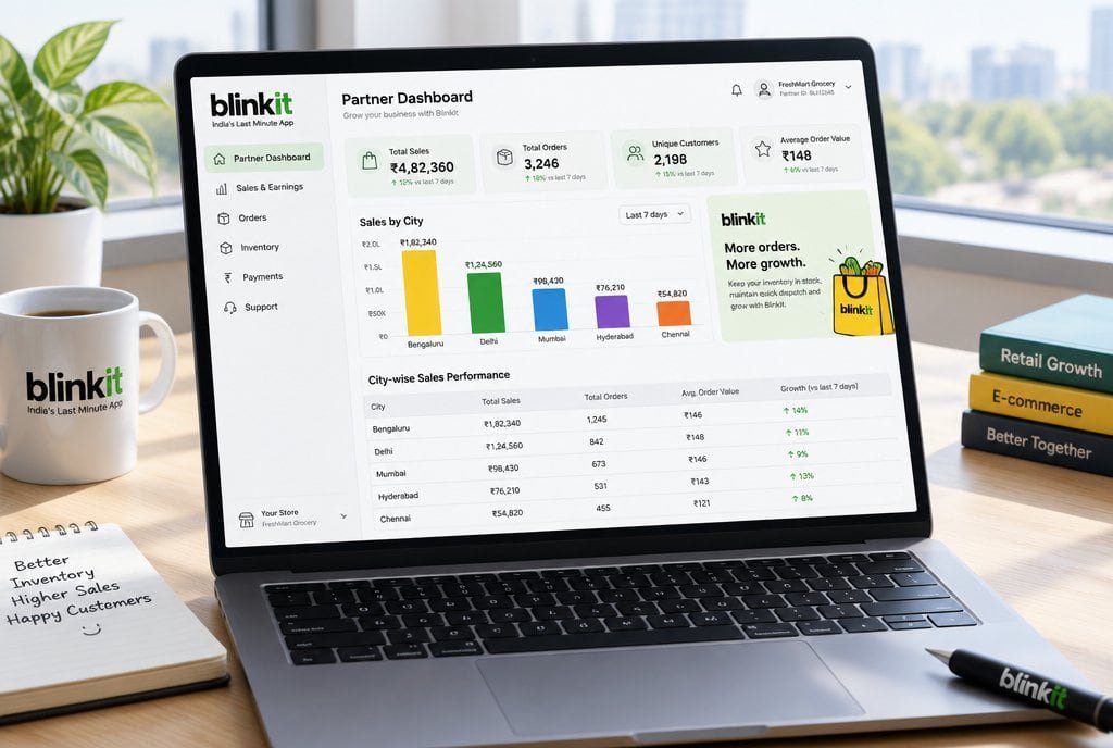 A partner dashboard report on a laptop.