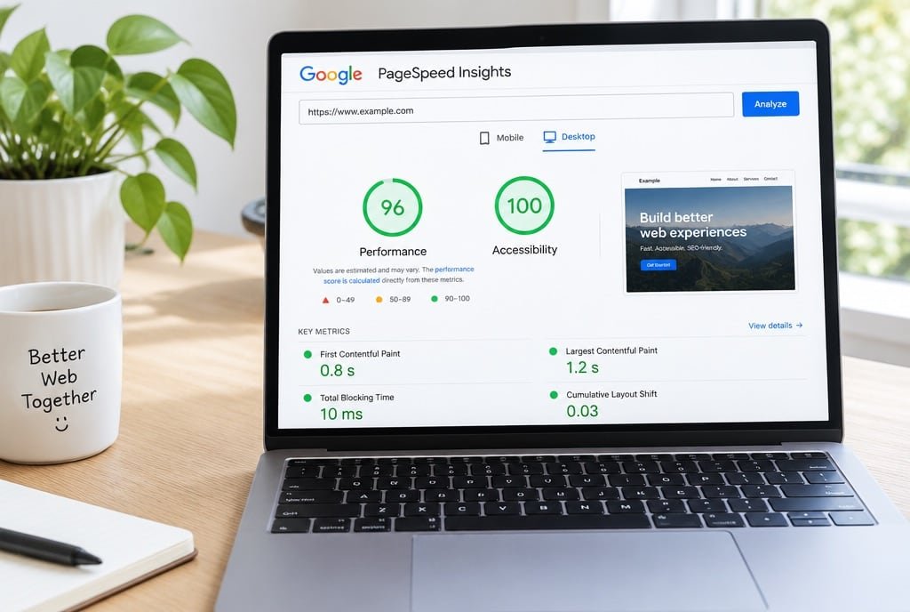 A page speed report on a laptop.