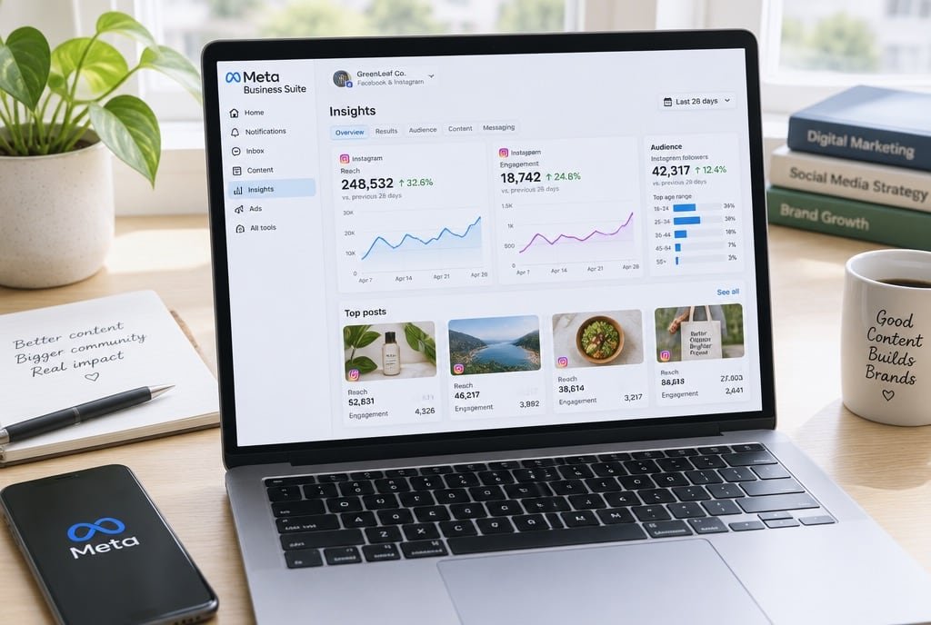 A social insights screen on a laptop.