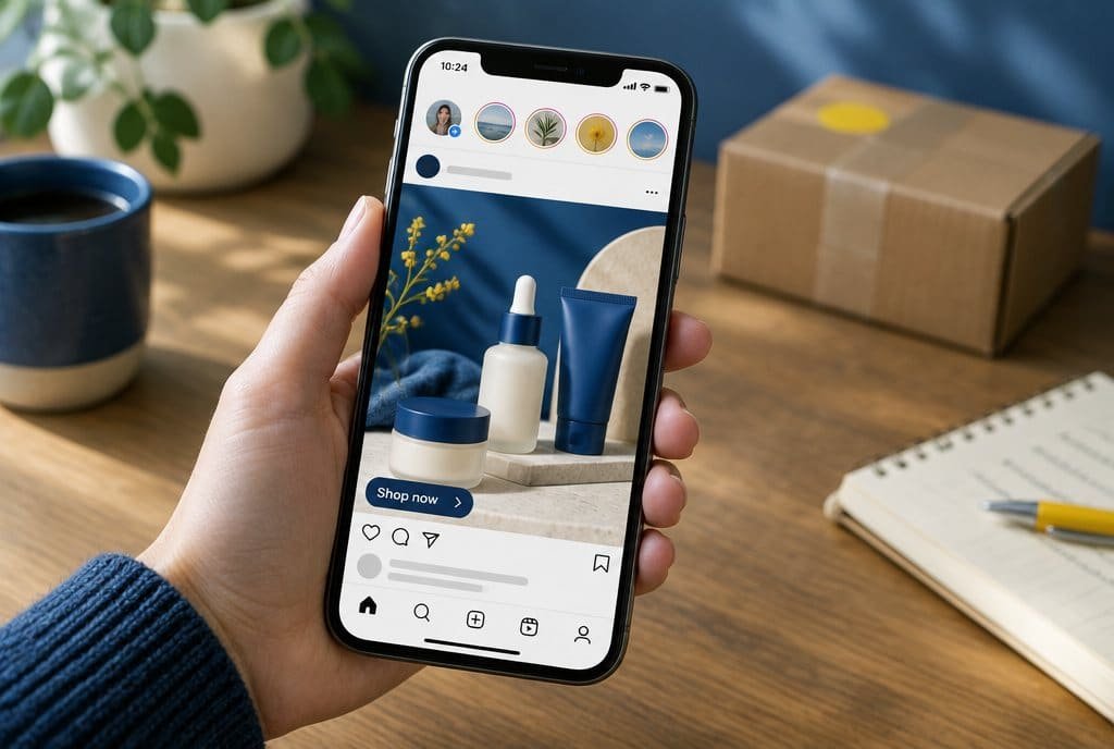 A phone showing a product ad.